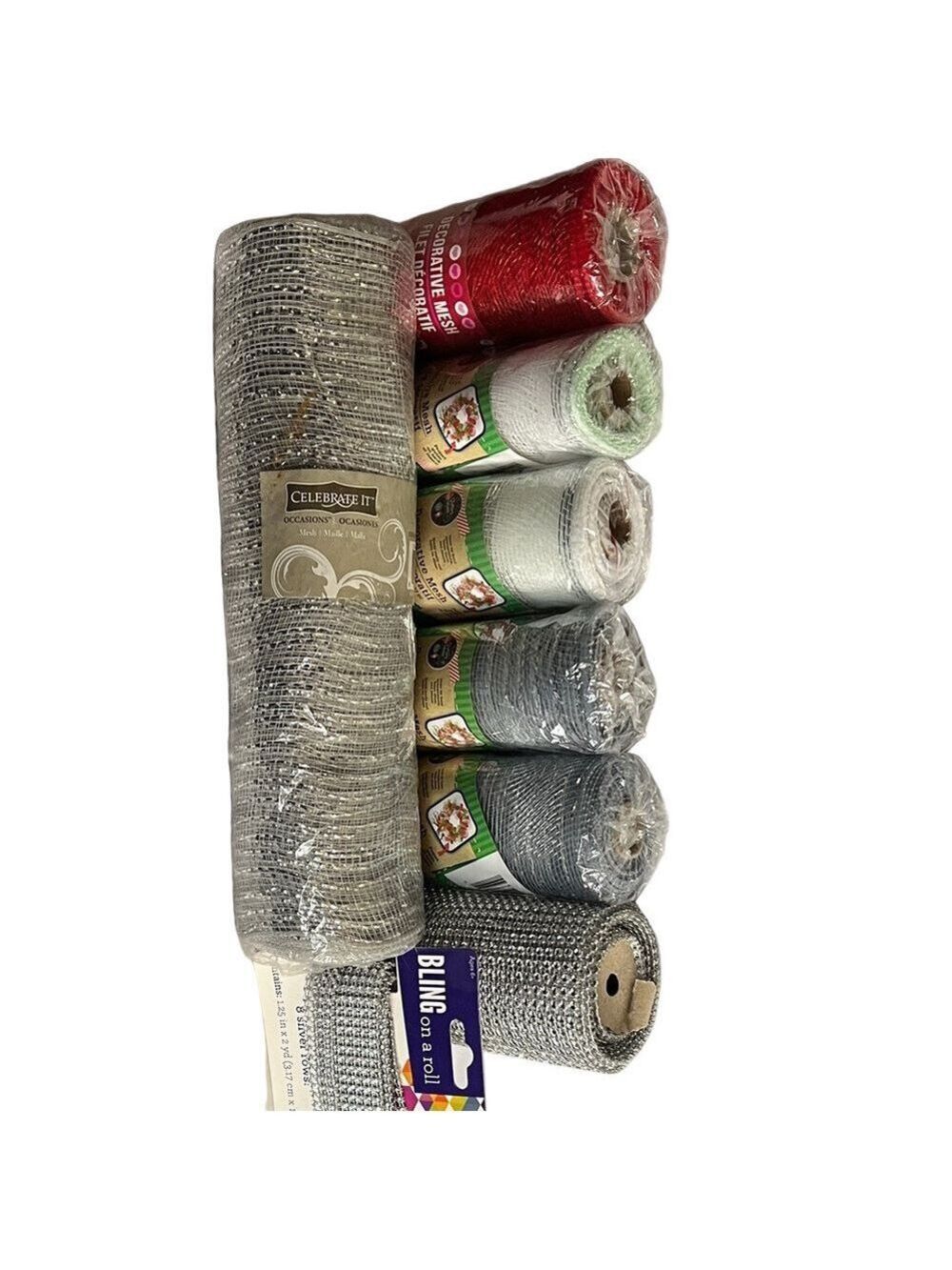 Bling! Decorative Mesh Set -Red, Silver, Green & White, Gray & White, Gray
